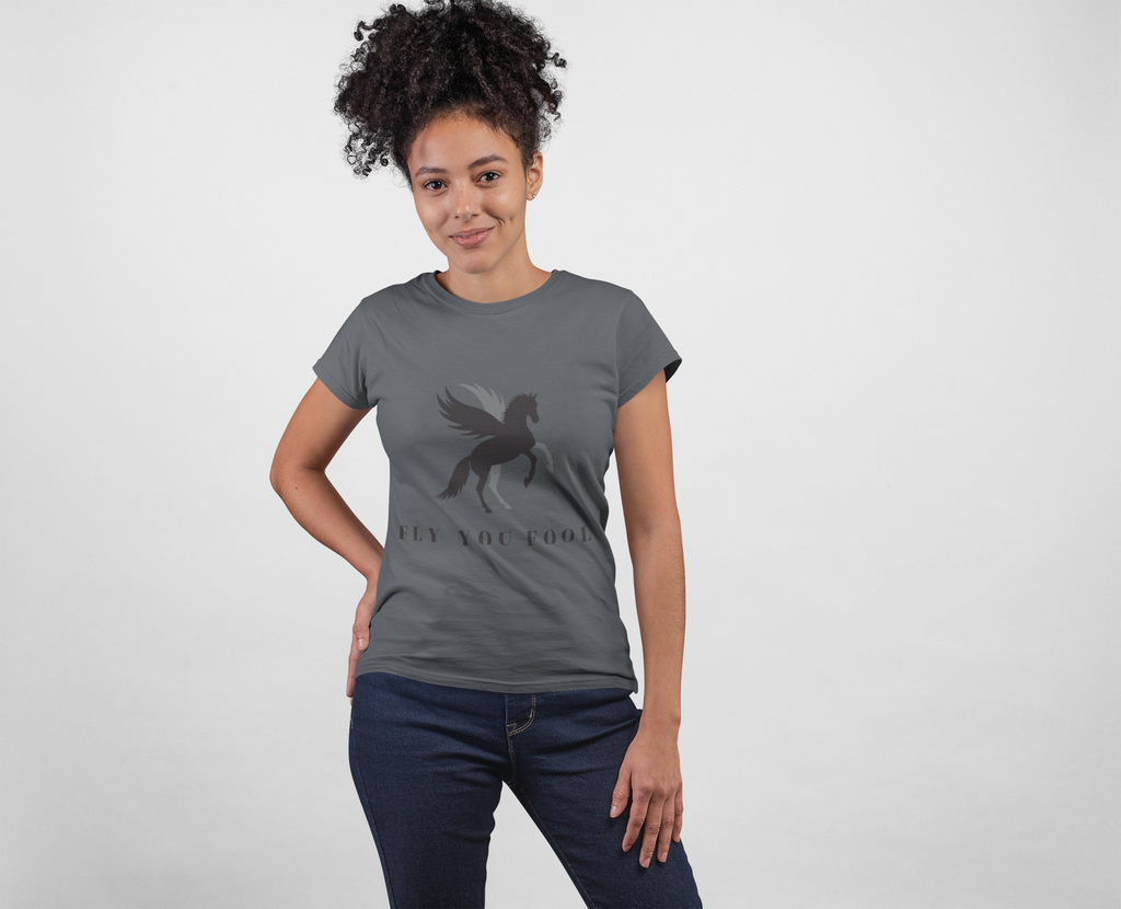 Pegasus silhouette Graphic T-Shirt: Fly You Fool Mythical Horse Tee - Mutantur Labs LLC