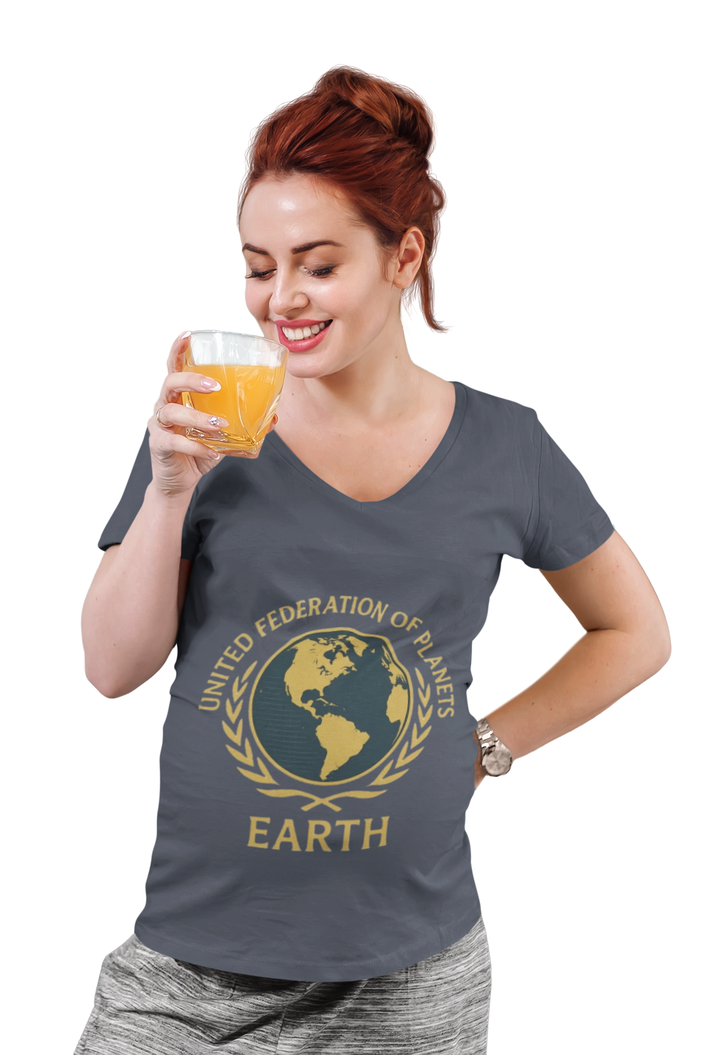 United Federation of Planets Earth V-Neck T-Shirt | Sci-Fi Inspired Women's Graphic Tee - Mutantur Labs LLC