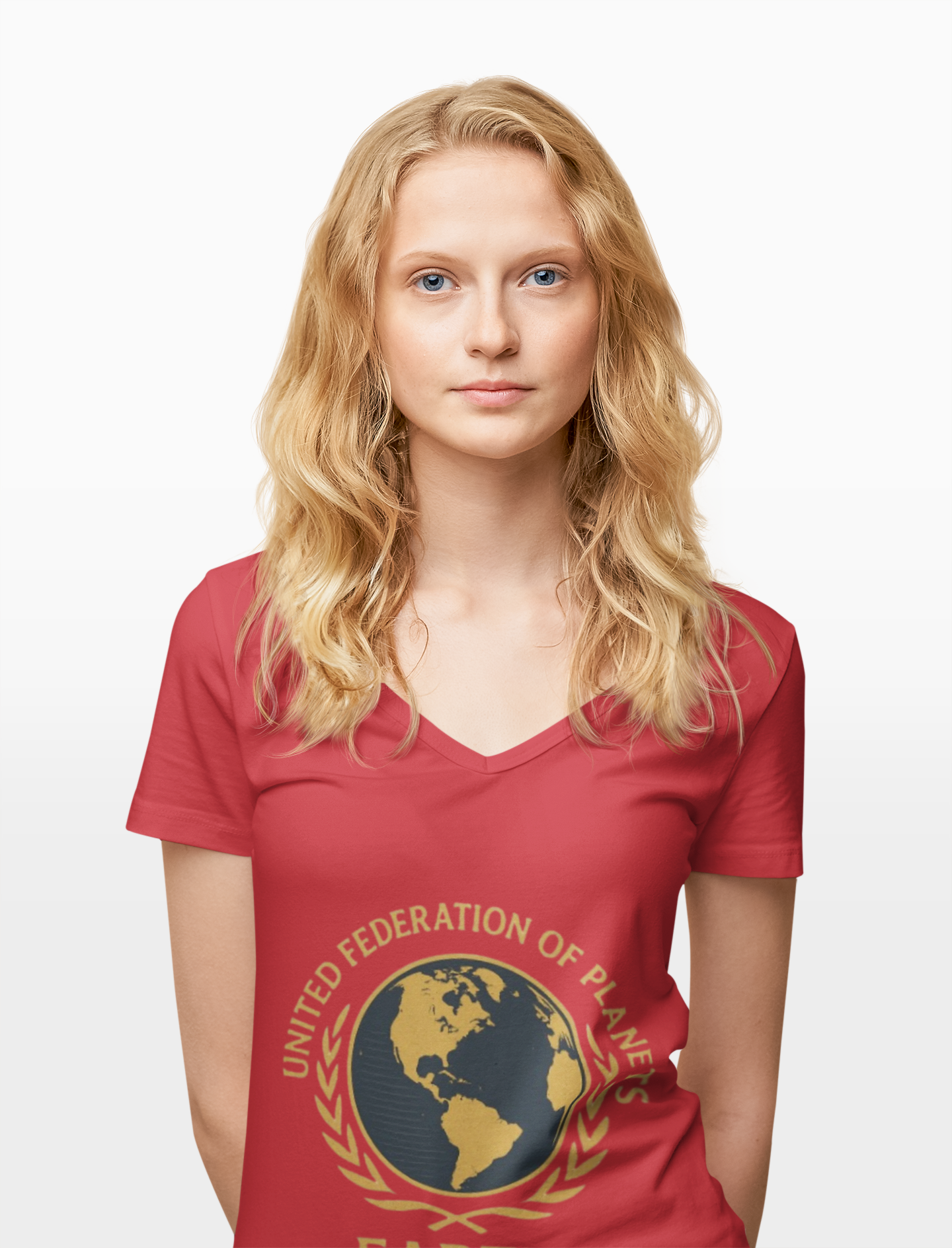 United Federation of Planets Earth V-Neck T-Shirt | Sci-Fi Inspired Women's Graphic Tee - Mutantur Labs LLC