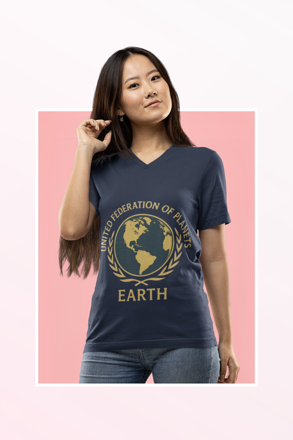 United Federation of Planets Earth V-Neck T-Shirt | Sci-Fi Inspired Women's Graphic Tee - Mutantur Labs LLC