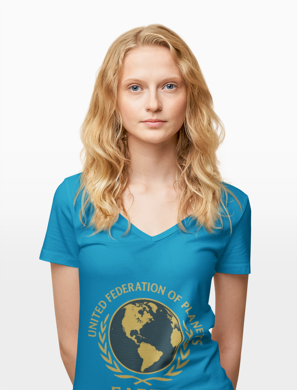 United Federation of Planets Earth V-Neck T-Shirt | Sci-Fi Inspired Women's Graphic Tee - Mutantur Labs LLC