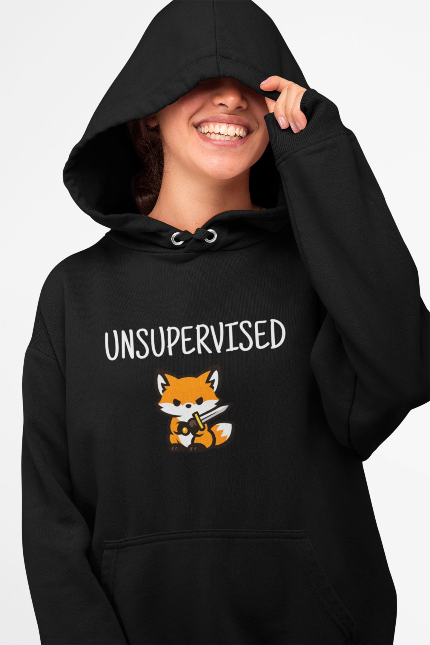 Unsupervised Cute Fox With Sword Hoodie Graphic Sweatshirt - Mutantur Labs LLC