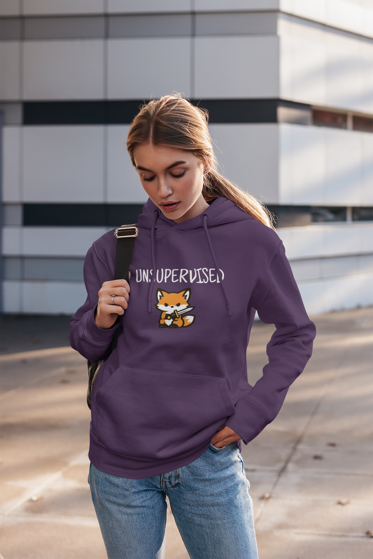 Unsupervised Cute Fox With Sword Hoodie Graphic Sweatshirt - Mutantur Labs LLC