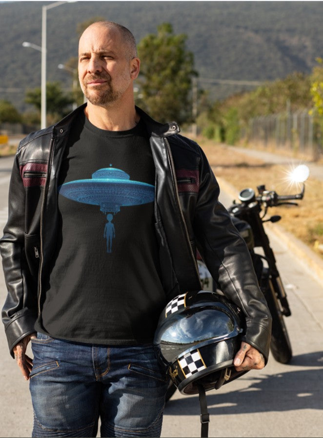UFO Abduction T-shirt | Minimal Alien Spaceship blue chinoiserie Graphic - Mutantur Labs LLC