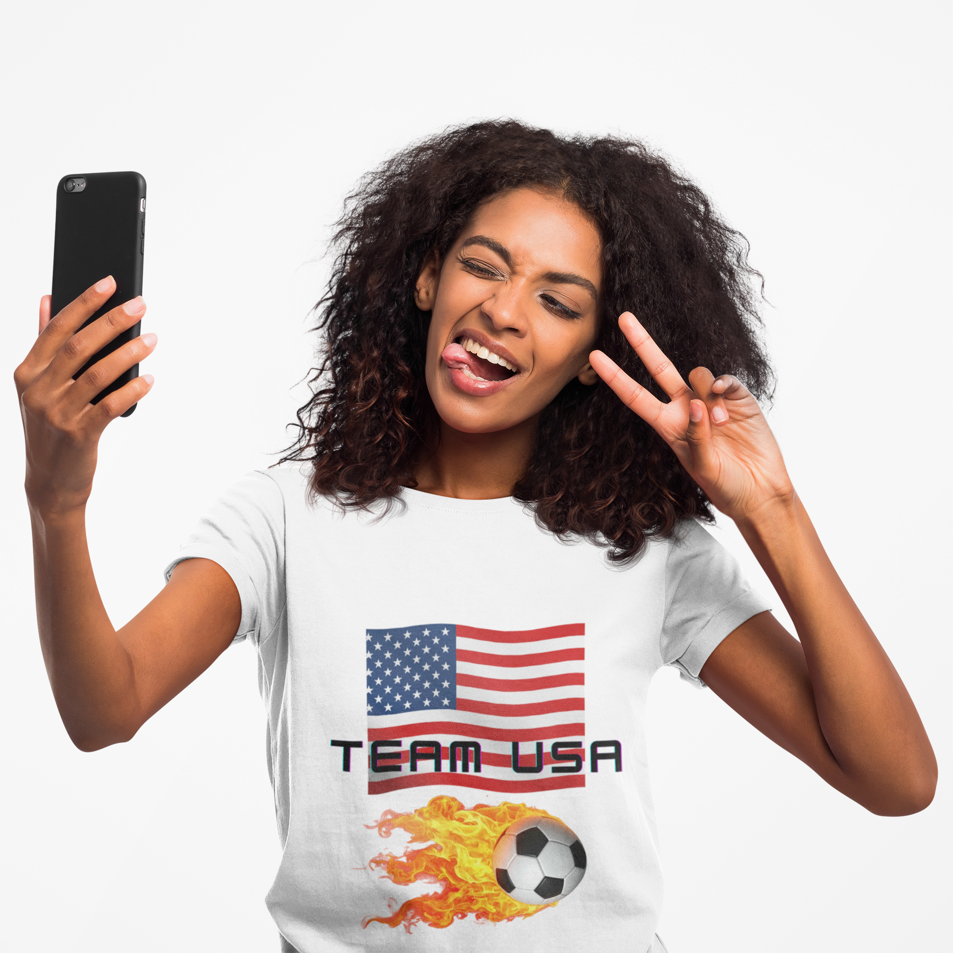 Team USA Flaming Soccer Ball T-Shirt — American Flag Soccer Tee with SPF protection - Mutantur Labs LLC