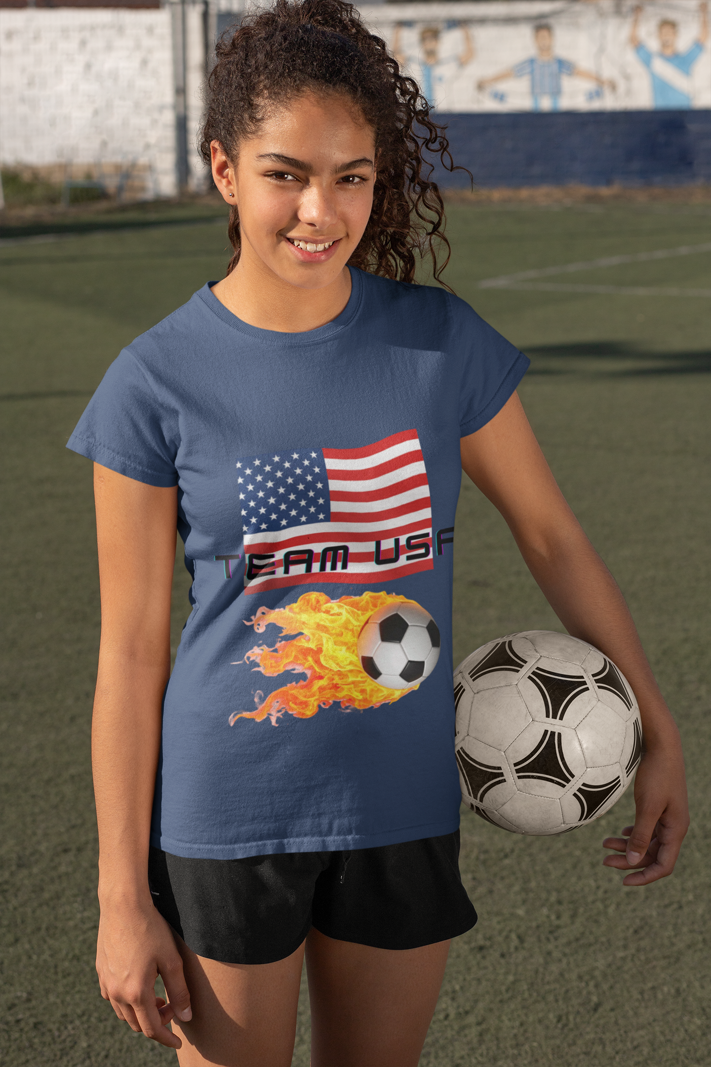 Team USA Flaming Soccer Ball T-Shirt — American Flag Soccer Tee with SPF protection - Mutantur Labs LLC