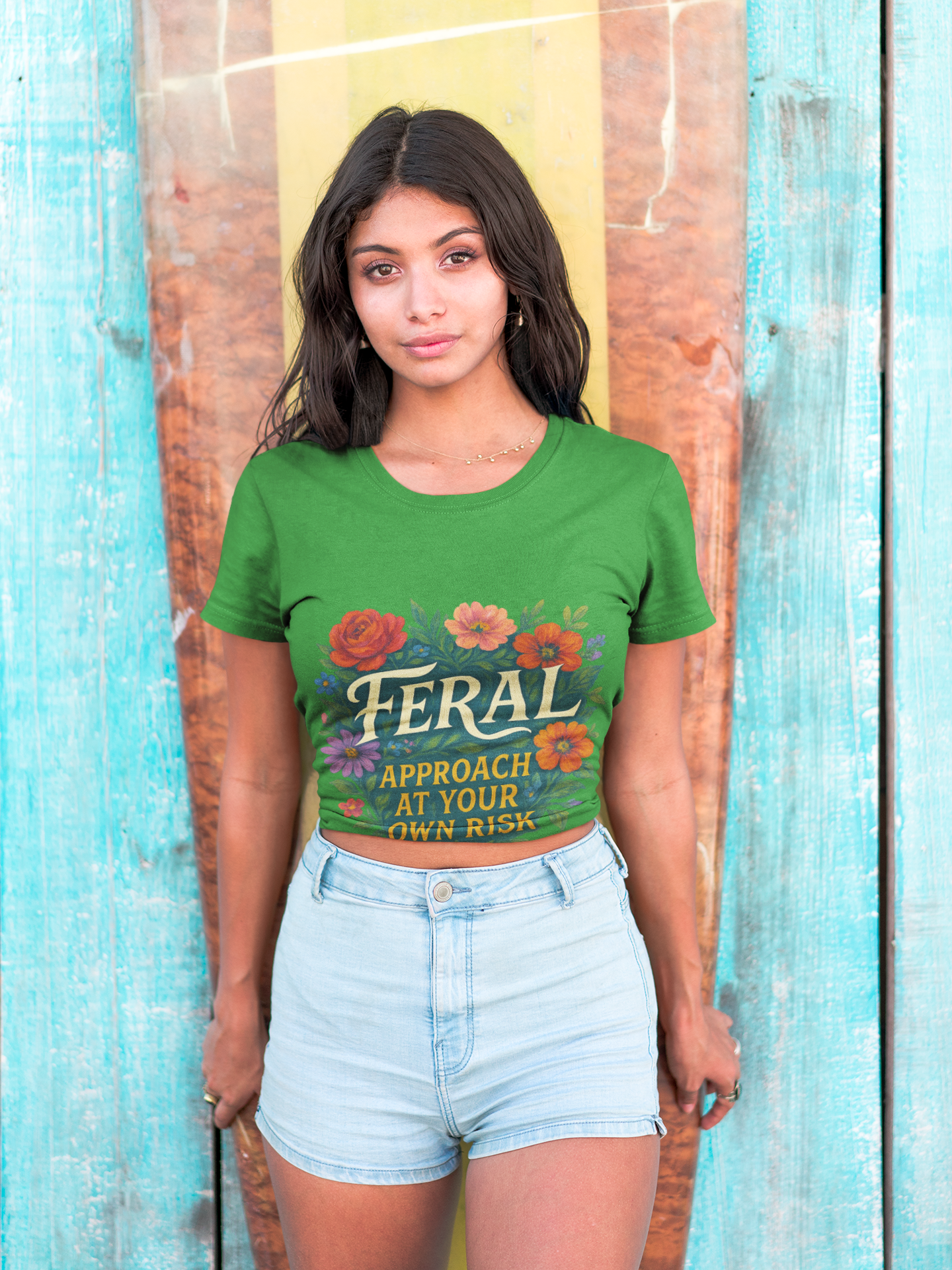 Feral Approach At Your Own Risk tee | Floral badge design - Mutantur Labs LLC