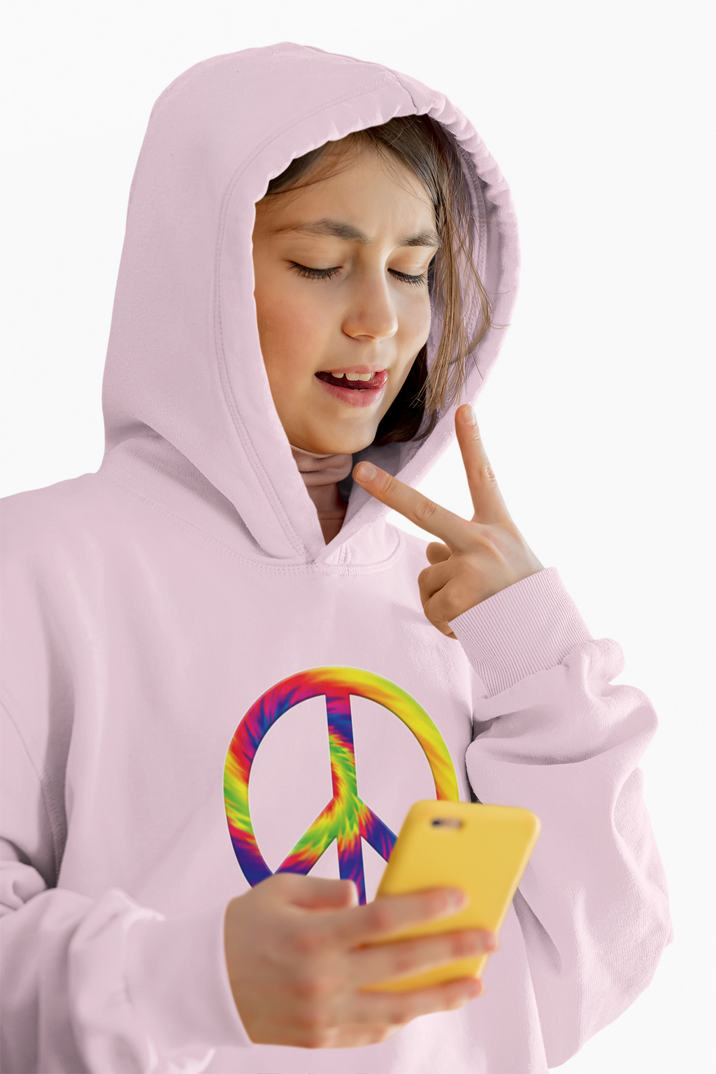 Youth Hoodie - Rainbow Tie-Dye Peace Sign Pullover - Mutantur Labs LLC