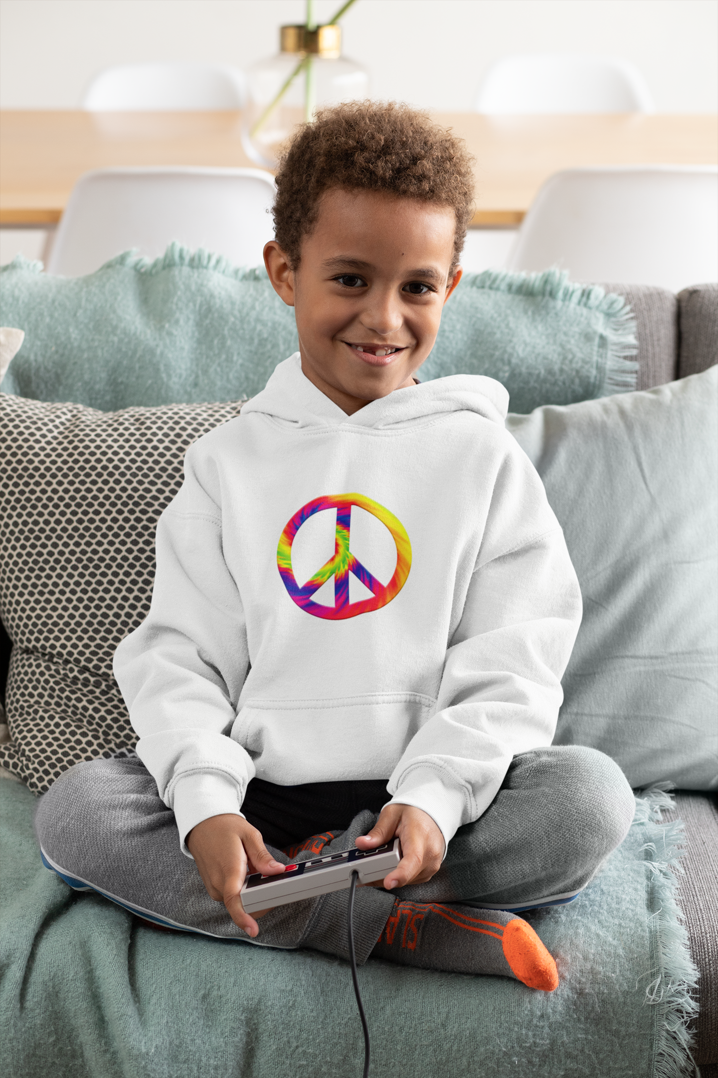Youth Hoodie - Rainbow Tie-Dye Peace Sign Pullover - Mutantur Labs LLC