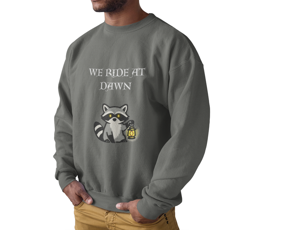 We Ride at Dawn Raccoon Crewneck Sweatshirt - Mutantur Labs LLC