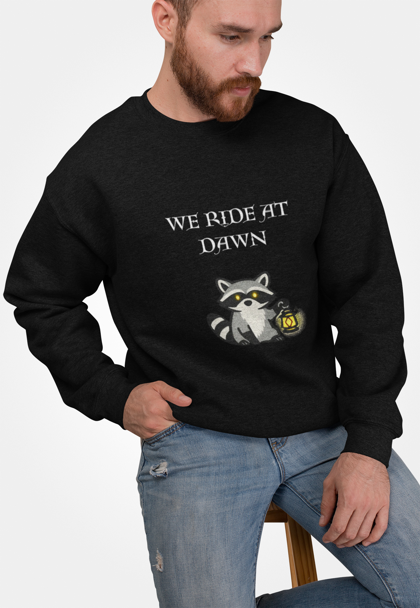 We Ride at Dawn Raccoon Crewneck Sweatshirt - Mutantur Labs LLC