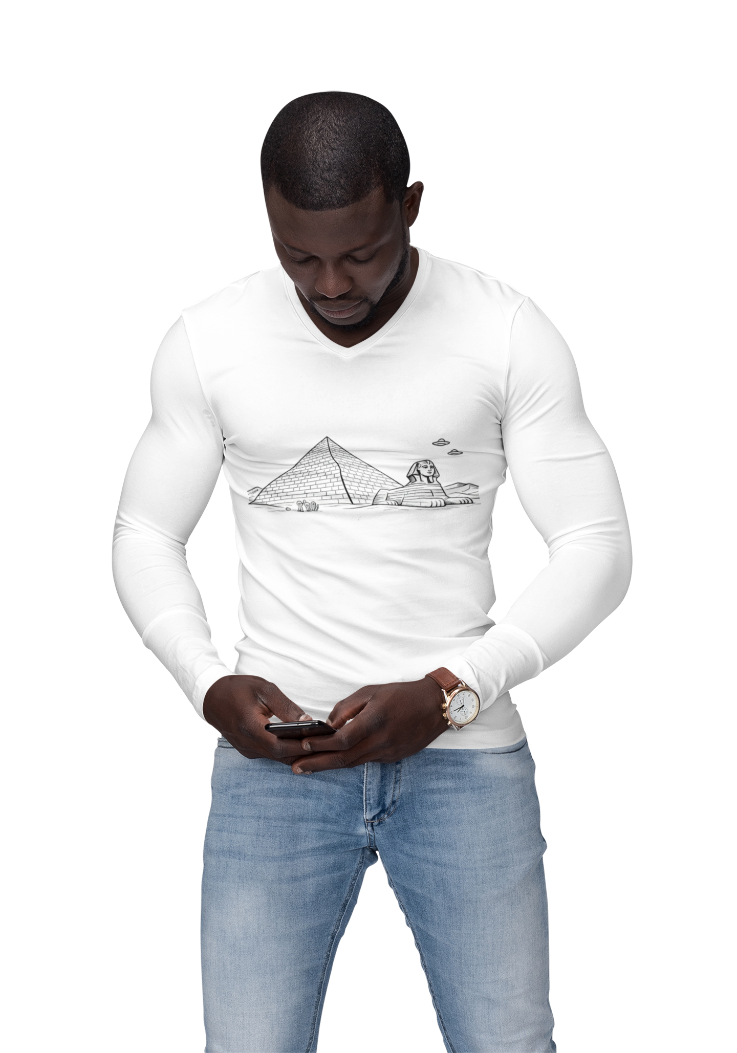 Egypt Pyramid, Aliens & Sphinx Line Art Long Sleeve Tee - Mutantur Labs LLC