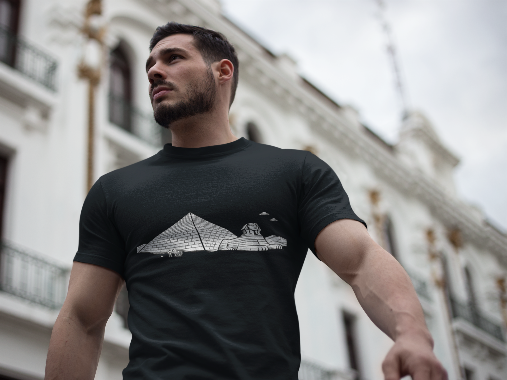 Egypt Pyramid, Aliens & Sphinx Line Art Long Sleeve Tee - Mutantur Labs LLC