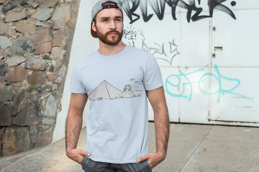 Egypt Pyramid, Aliens & Sphinx Line Art Long Sleeve Tee - Mutantur Labs LLC