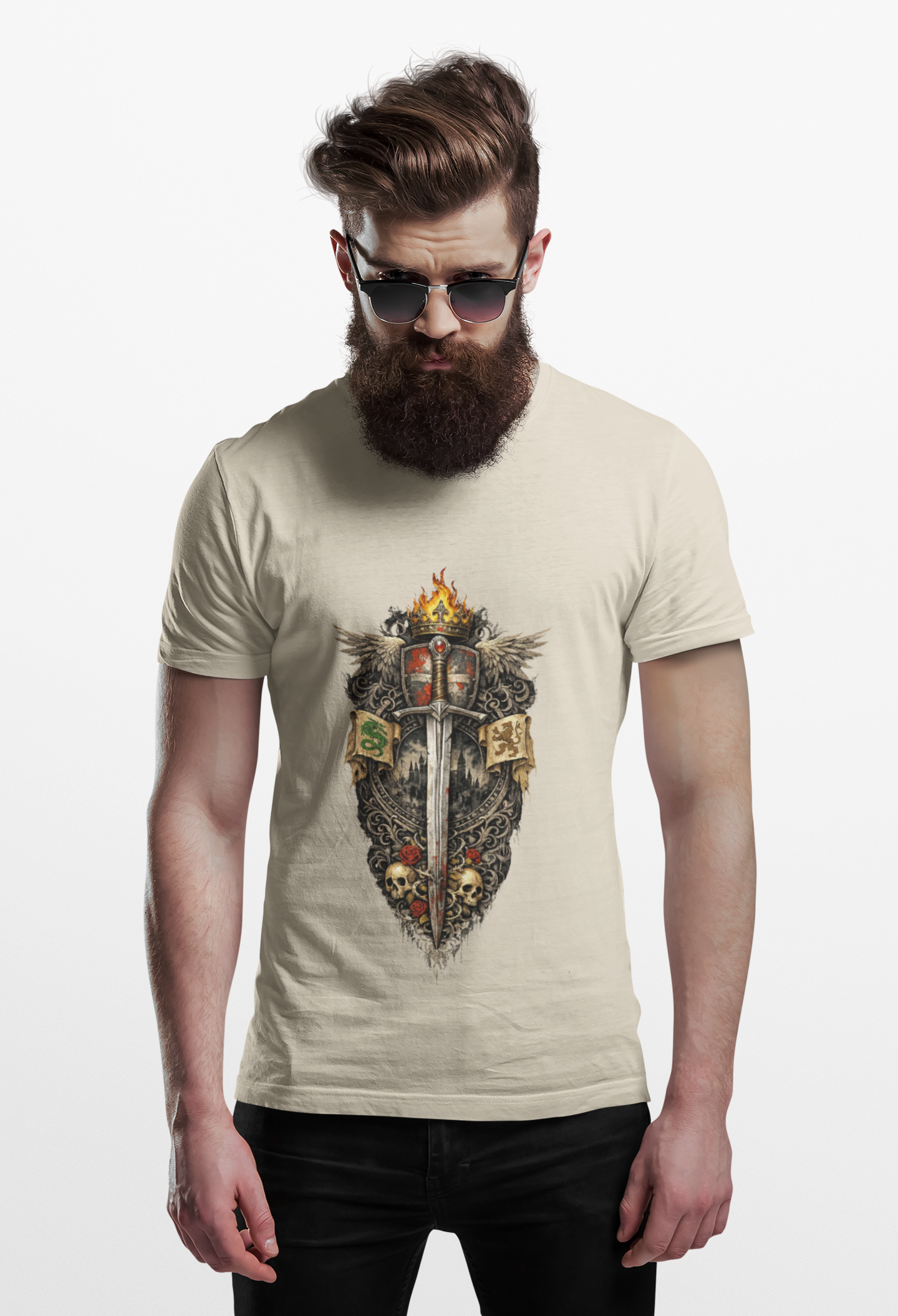 Medieval Sword & Shield T-Shirt — Fantasy Knight Crest Tee - Mutantur Labs LLC