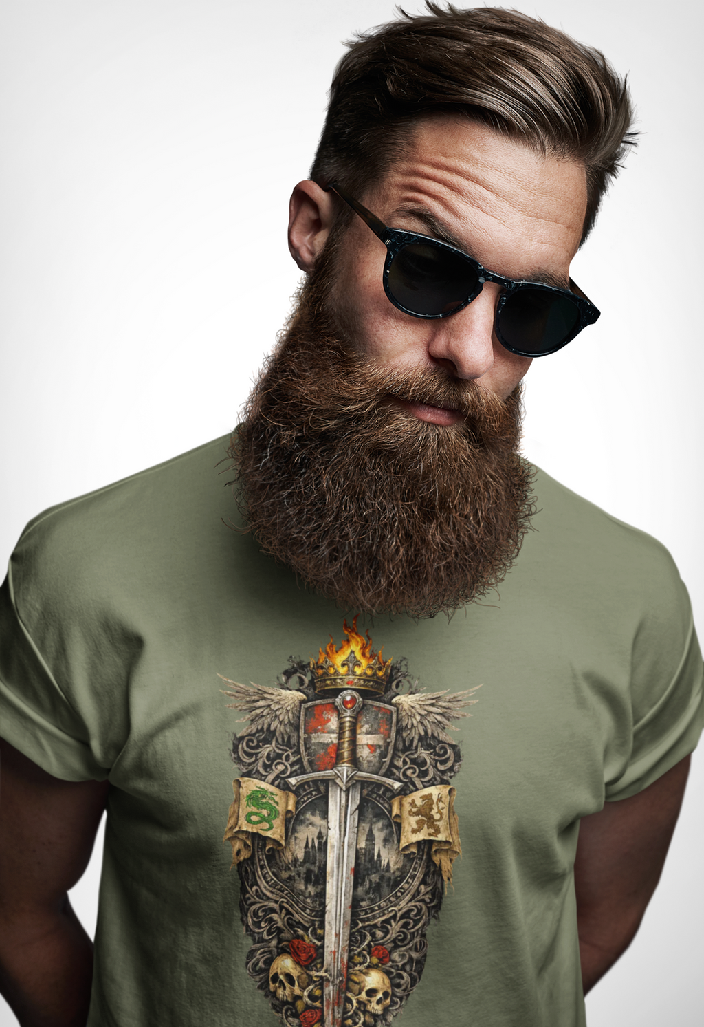 Medieval Sword & Shield T-Shirt — Fantasy Knight Crest Tee - Mutantur Labs LLC