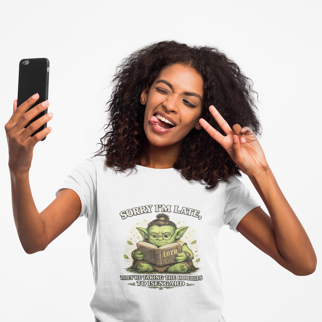 Sorry I'm Late, They are Taking the Hobbits to Isengard " Funny LOTR Reader Tee - Mutantur Labs LLC