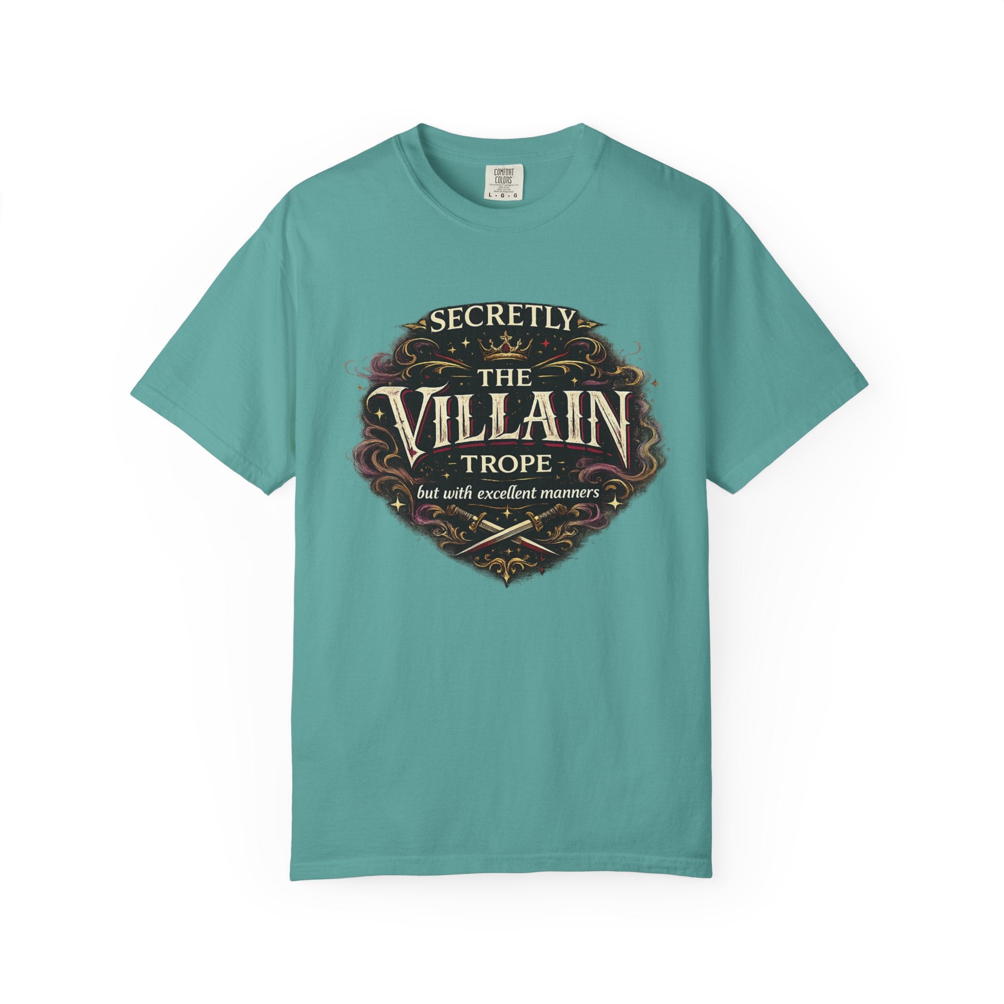Villain Trope vintage fantasy Comfort Colors graphic tee, side view