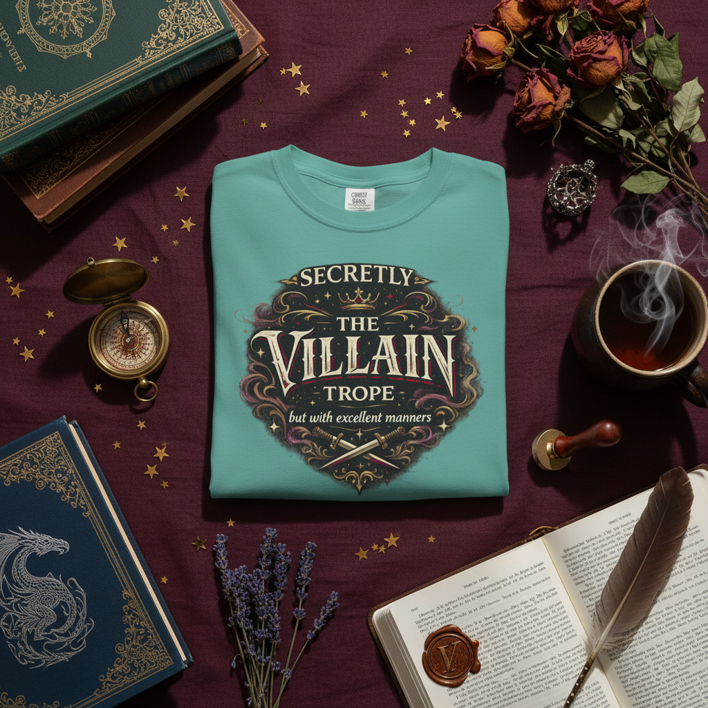 Villain Trope vintage fantasy Comfort Colors graphic tee, side view