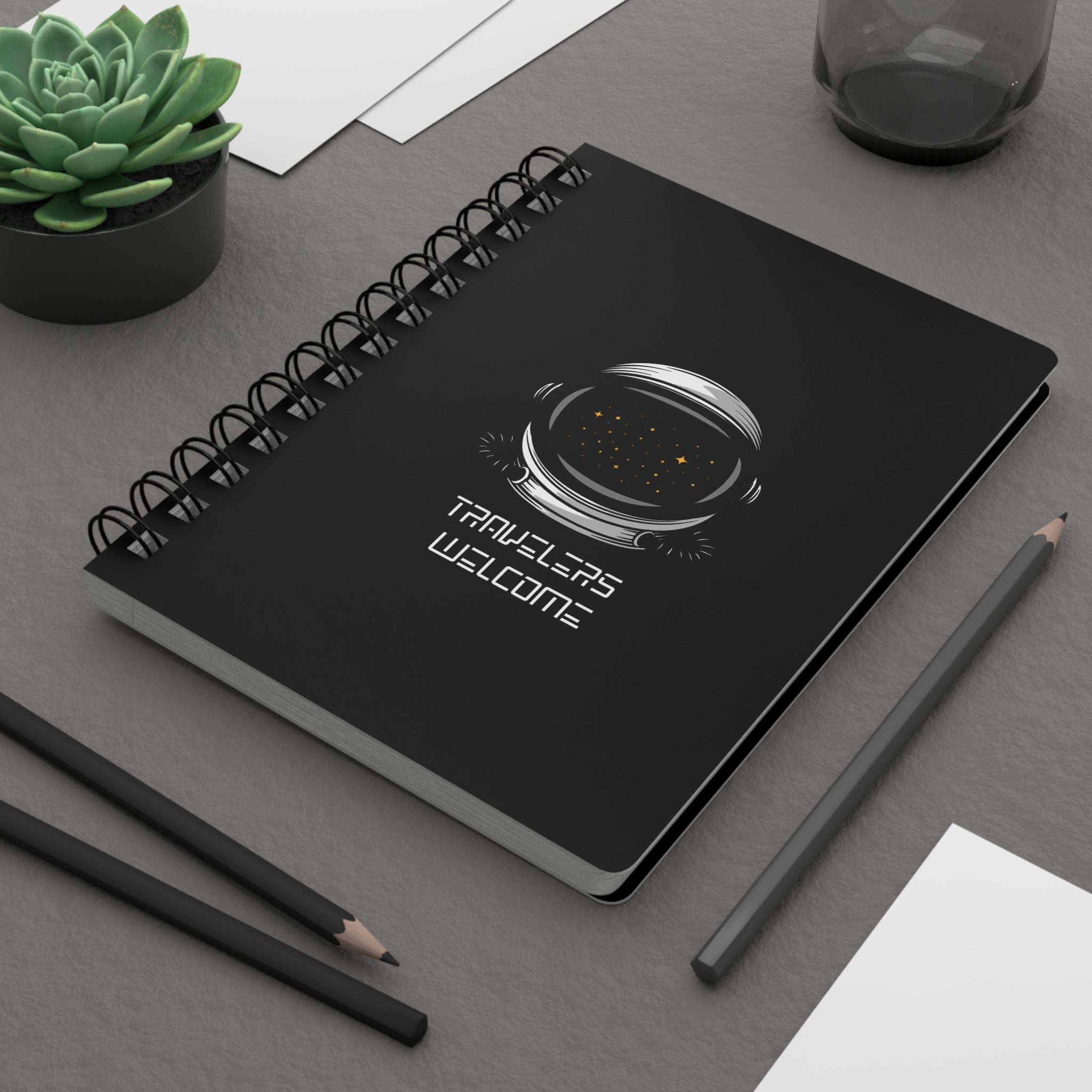 Travelers Welcome Astronaut-Themed Spiral Bound Journal — Space Travel Notebook for Sci-Fi Fans