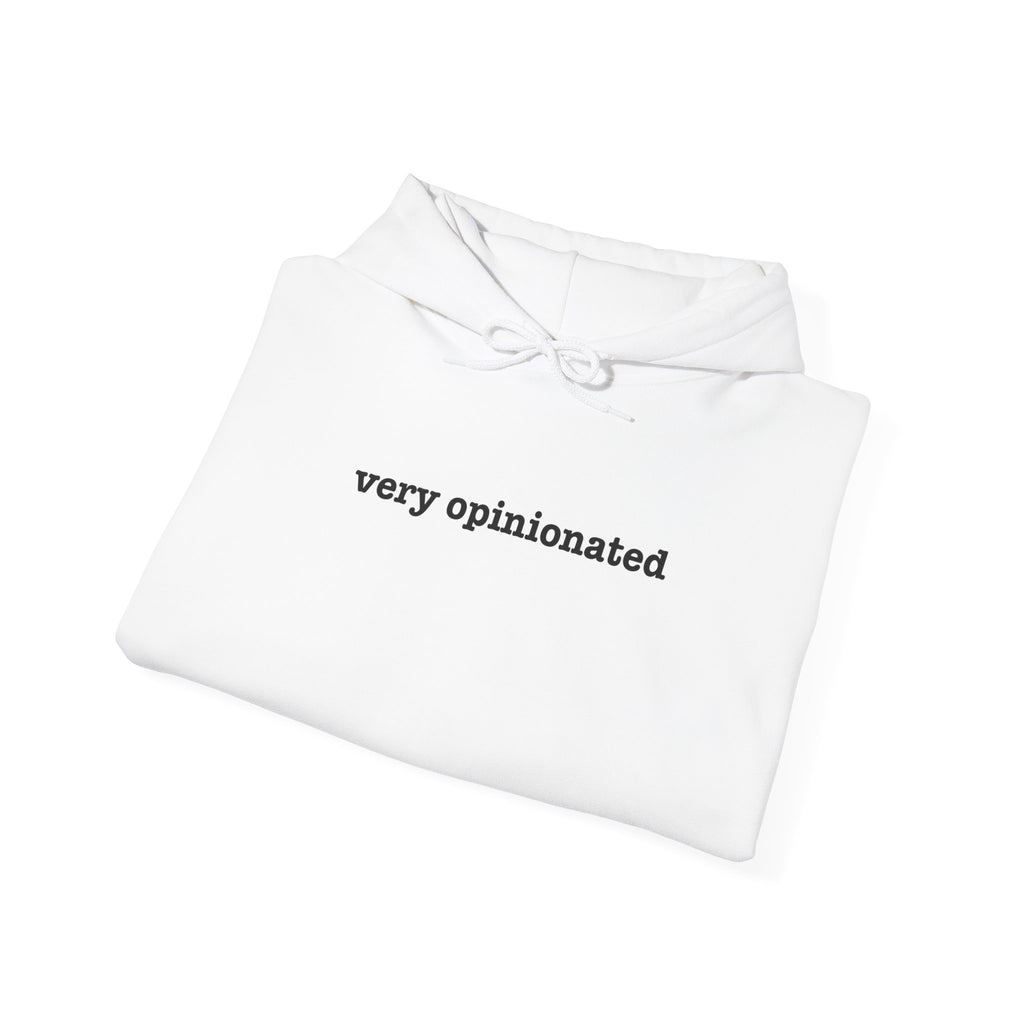 Very Opinionated minimal text pullover hoodie, on-model back view