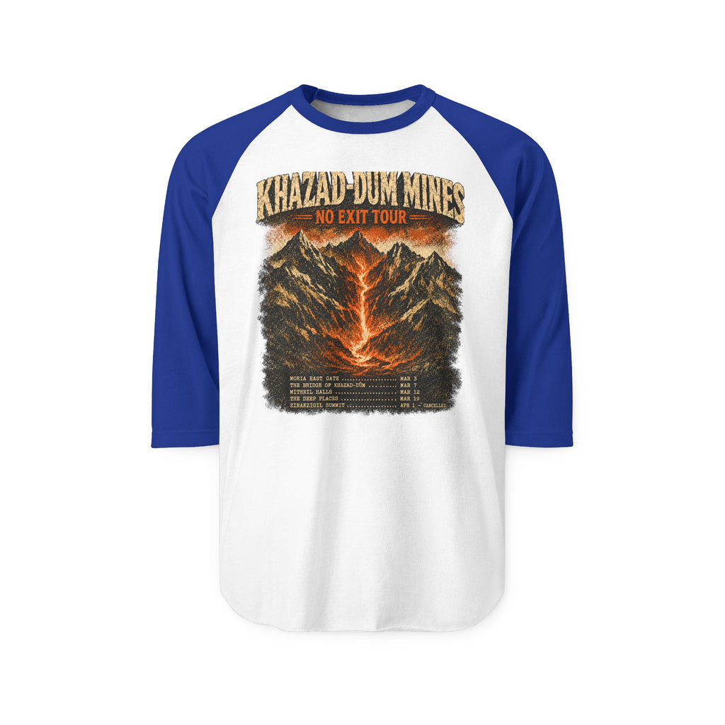 Khazad-Dûm Mines Tour Raglan Shirt — "No Exit Tour" Mountain Volcano Graphic
