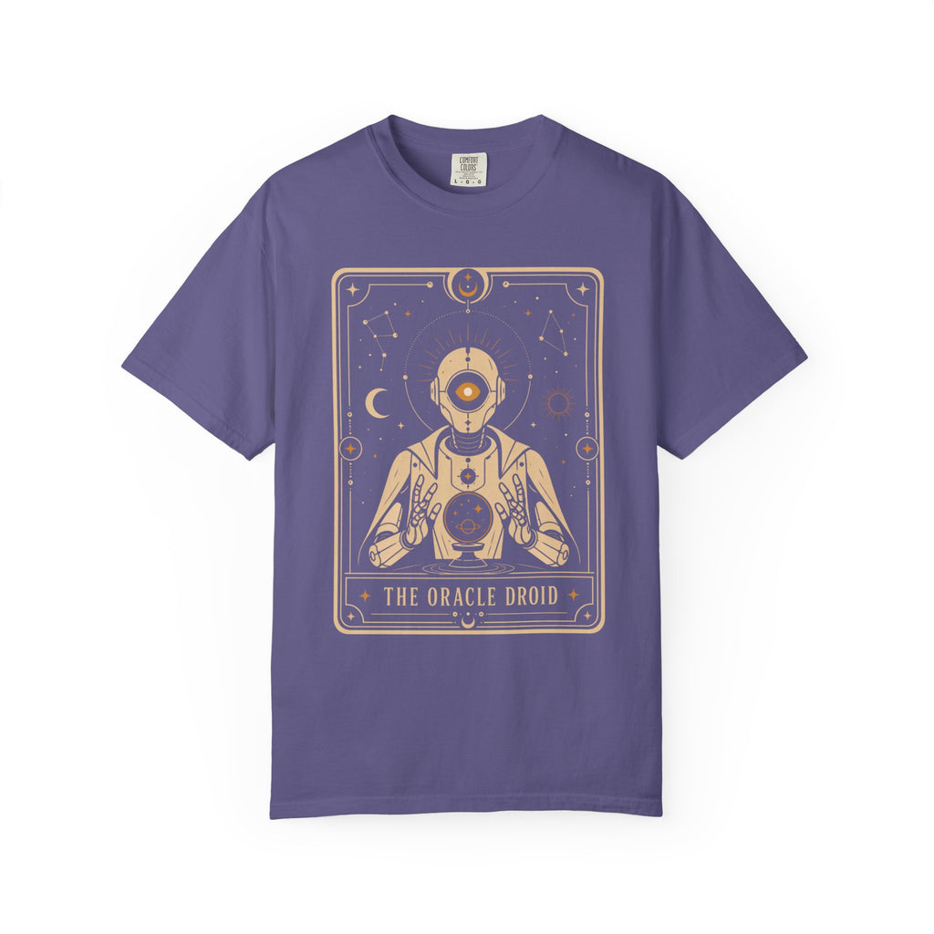 Oracle Droid Tarot T‑Shirt — Retro Sci‑Fi Tarot Robot Graphic Comfort Colors Tee - Mutantur Labs LLC