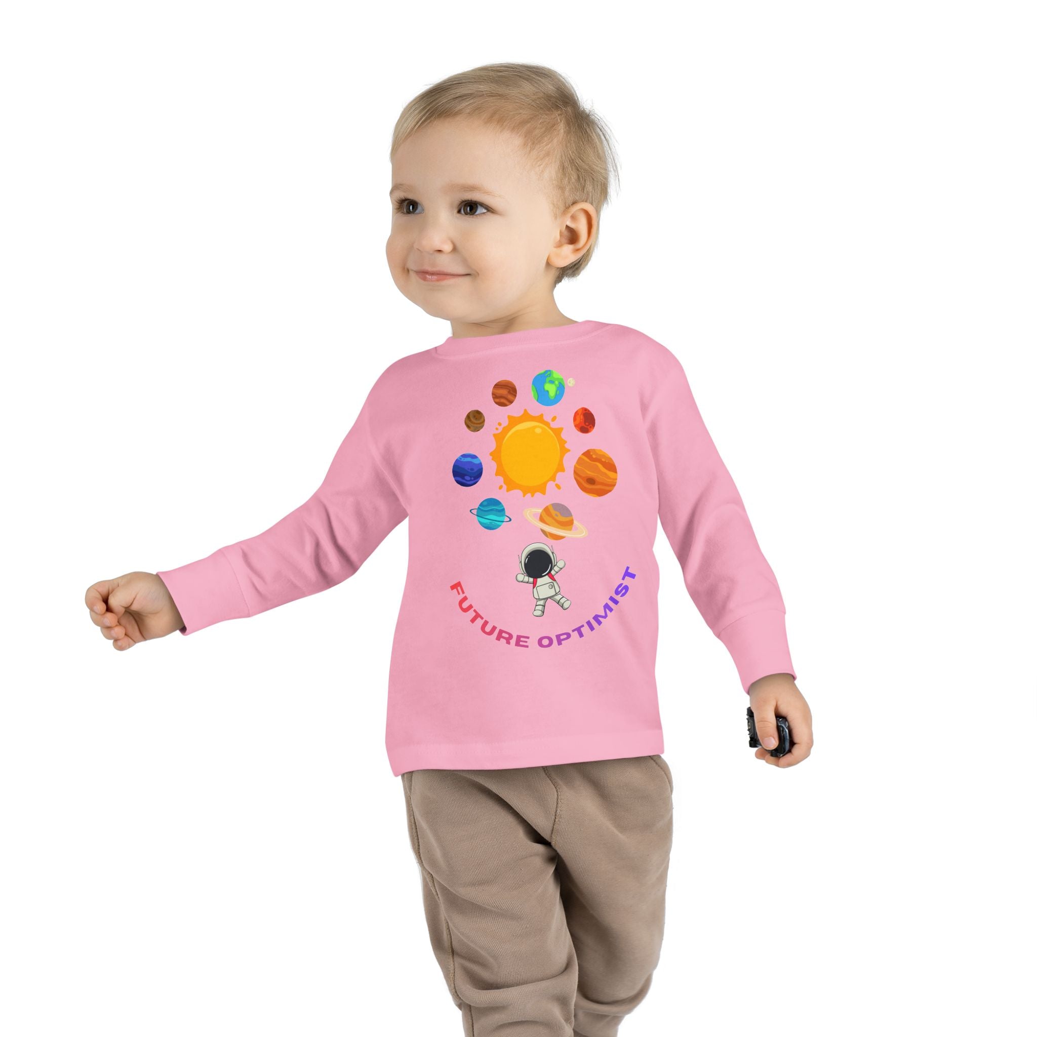 Future Optimist Astronaut toddler long sleeve tee | Solar System planets design - Mutantur Labs LLC