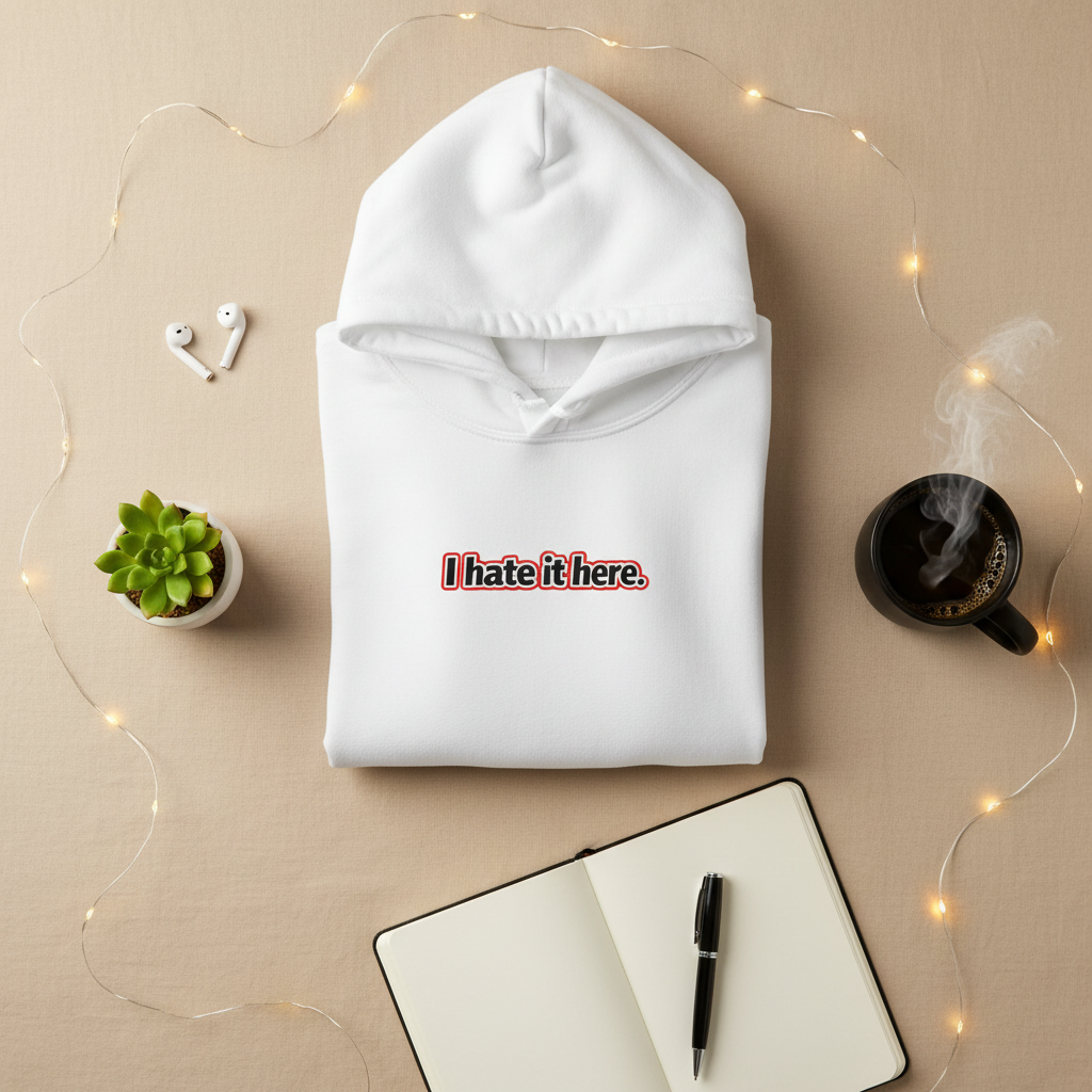 I hate it here, minimalist text design Comfort Colors hoodie