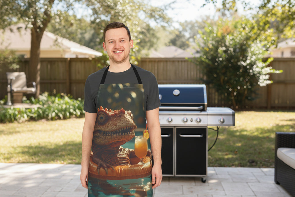 Colada Rex Apron — T-Rex in a Pool Float with Drink Funny Kitchen Apron - Mutantur Labs LLC