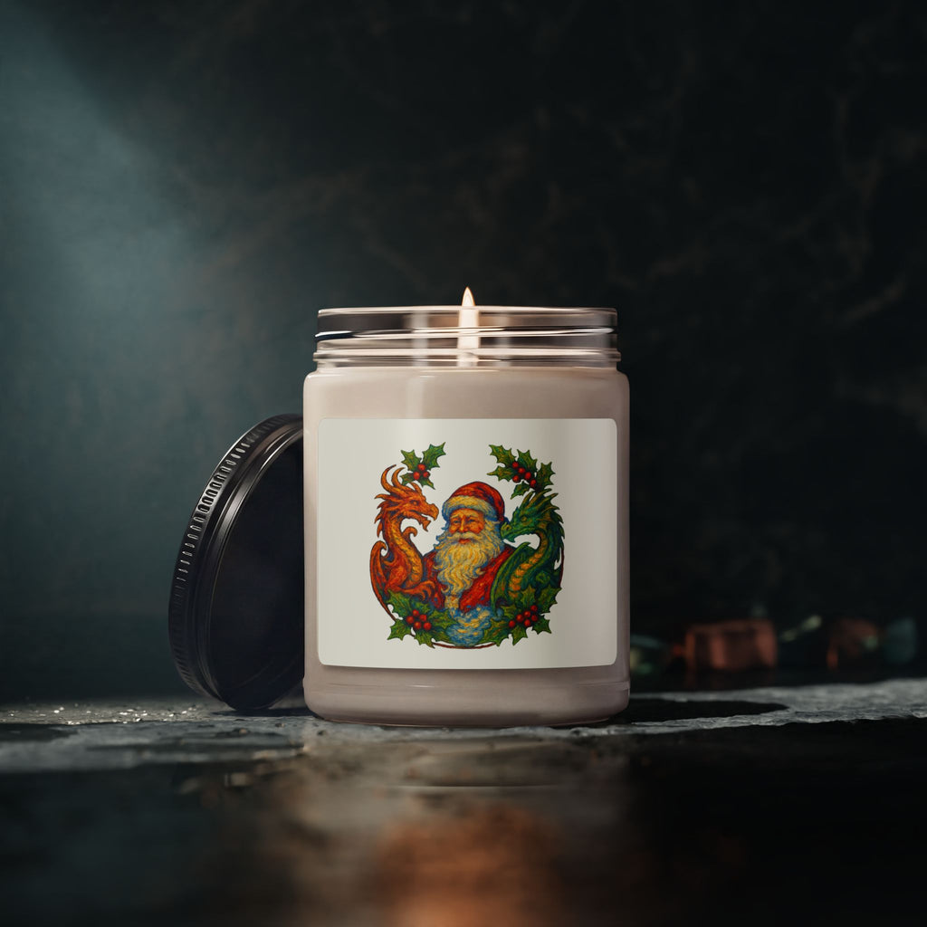 Vintage Santa with Dragons and Holly Holiday Candle | Scented Soy 9oz