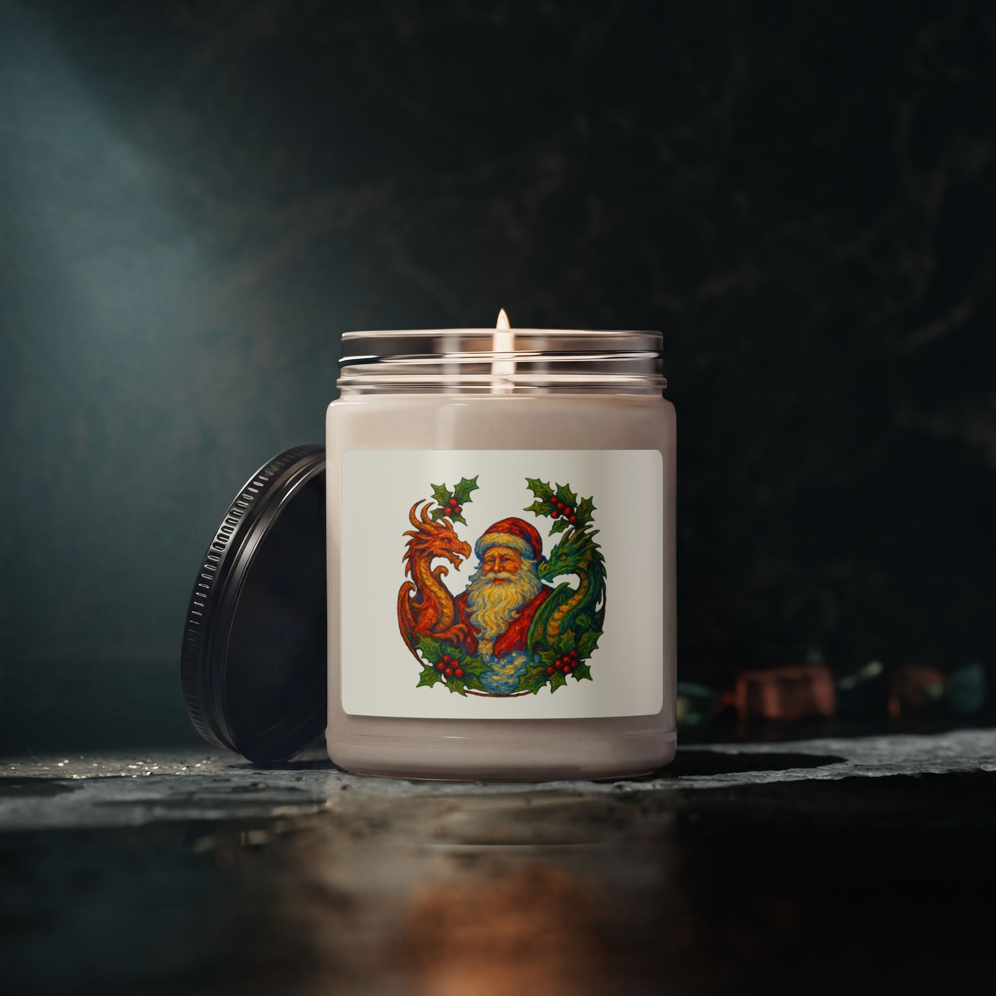 Vintage Santa with Dragons and Holly Holiday Candle | Scented Soy 9oz