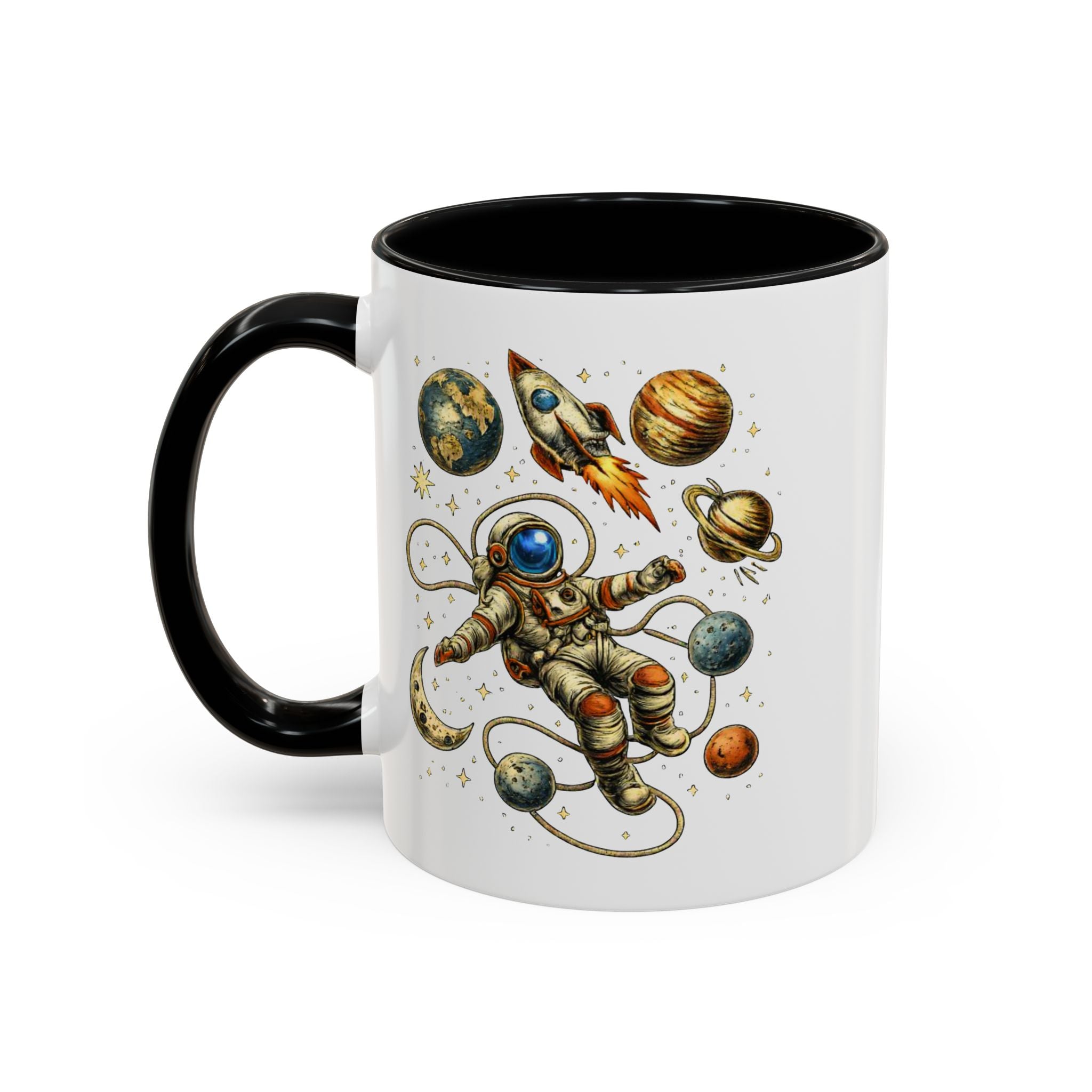 Astronaut in Space Coffee Mug | Rocket Planets Solar System - Mutantur Labs LLC