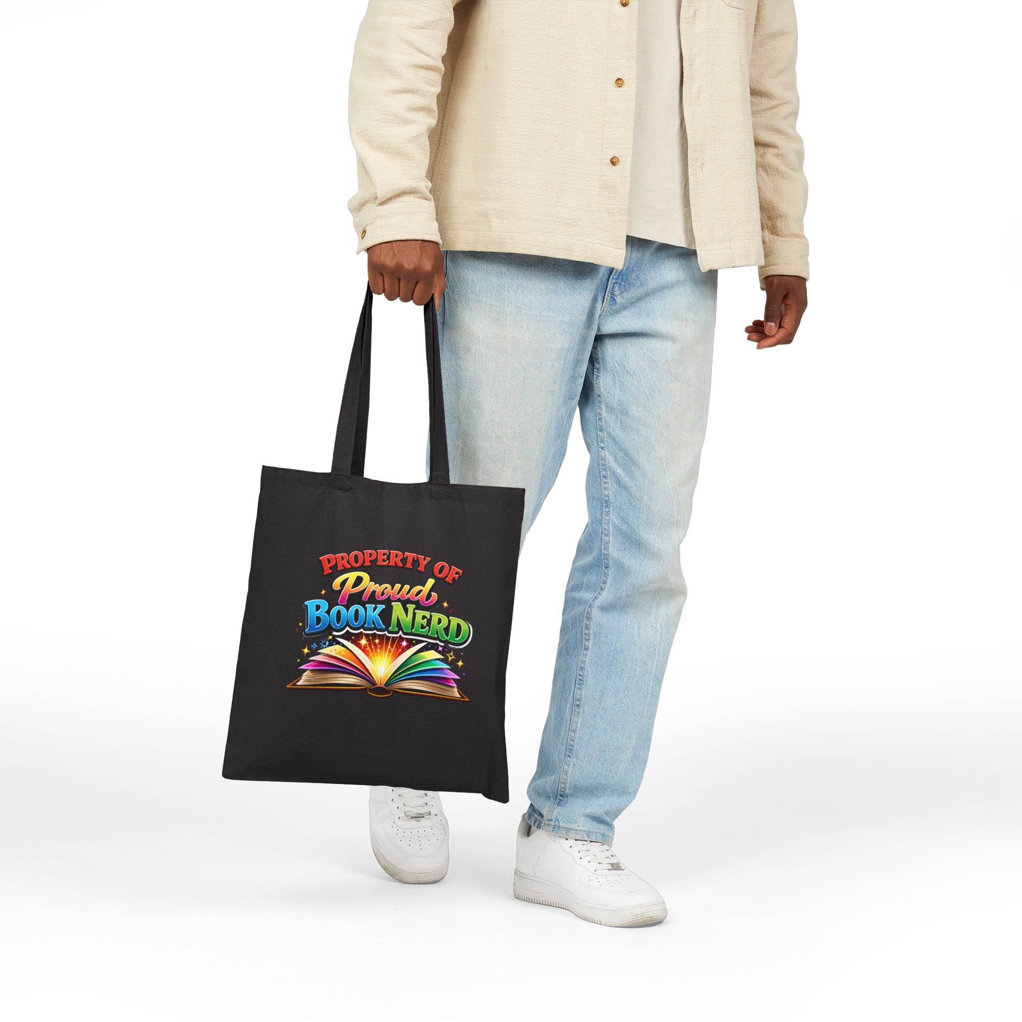 Tote Bag — "Property of Proud Book Nerd" Colorful Open Book Library Tote - Mutantur Labs LLC