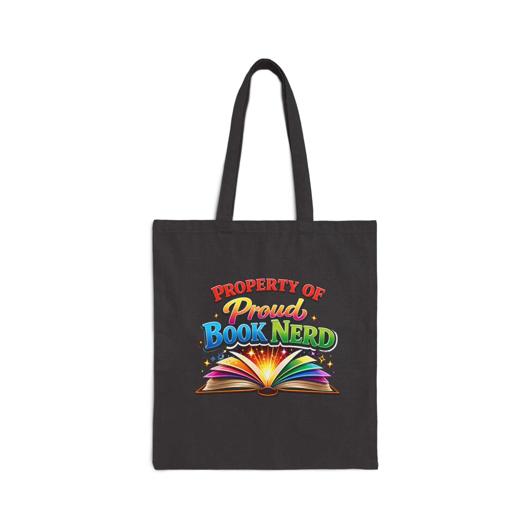 Tote Bag — "Property of Proud Book Nerd" Colorful Open Book Library Tote - Mutantur Labs LLC