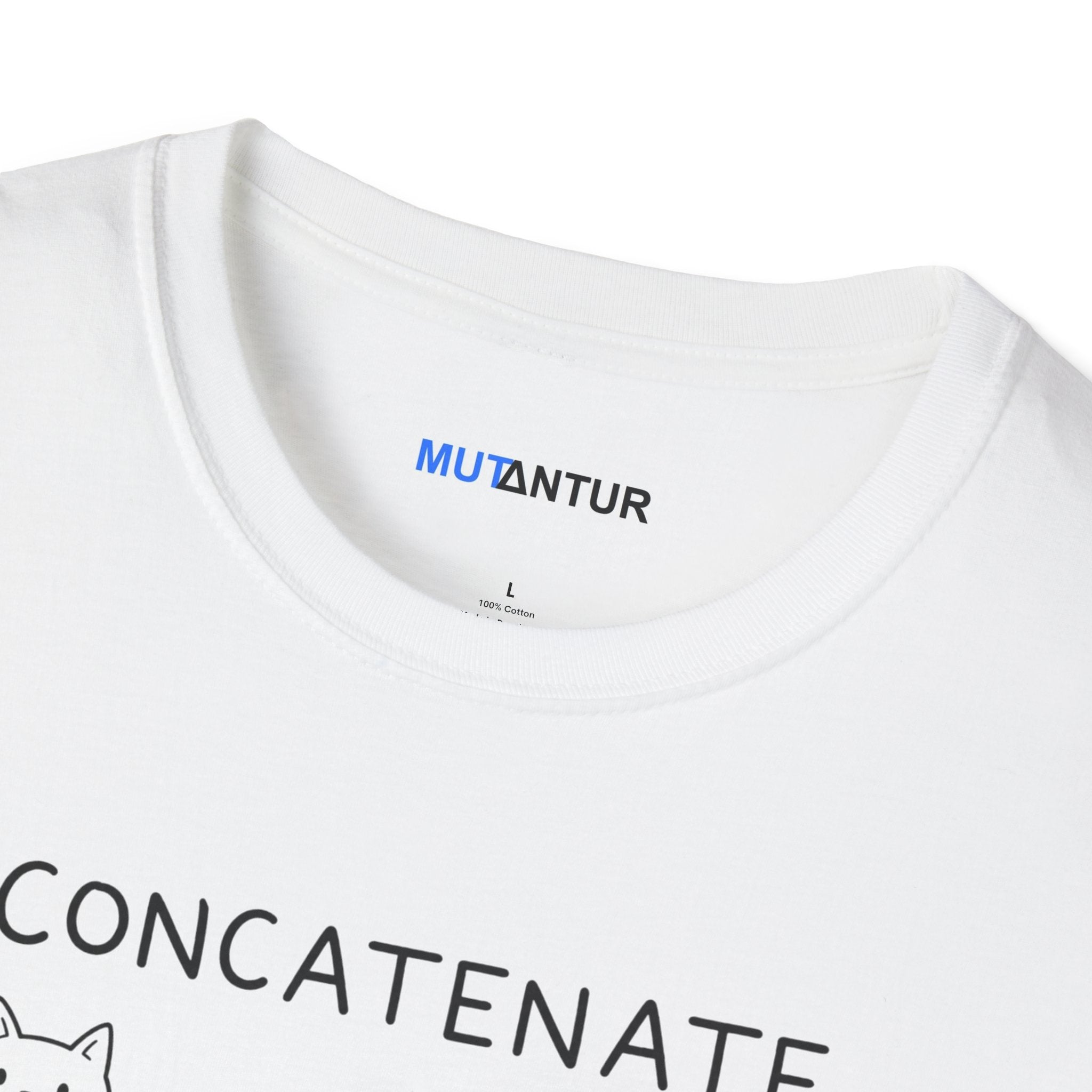 Concatenate Cat T-Shirt — Cute Programming/Cat Lover Tee ("Bringing cats together one string at a time")