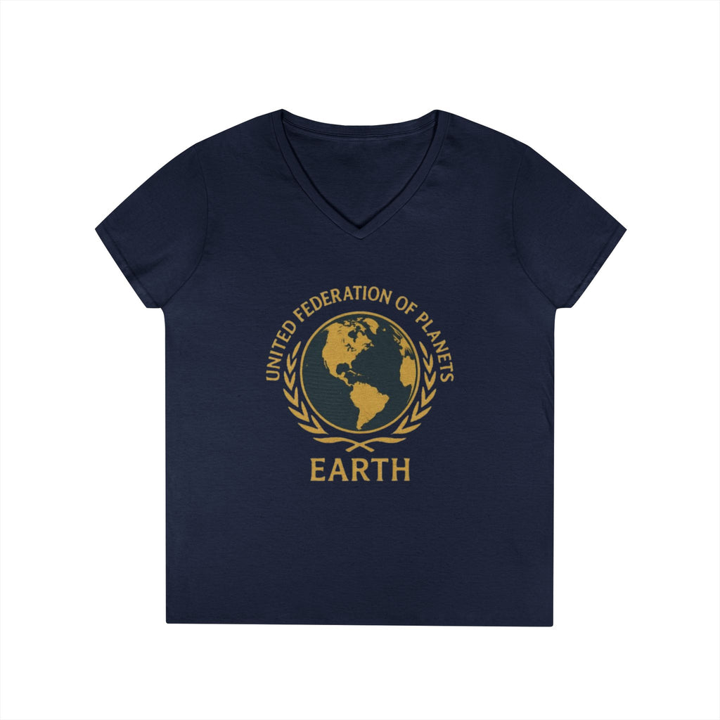 United Federation of Planets Earth V-Neck T-Shirt | Sci-Fi Inspired Women's Graphic Tee - Mutantur Labs LLC