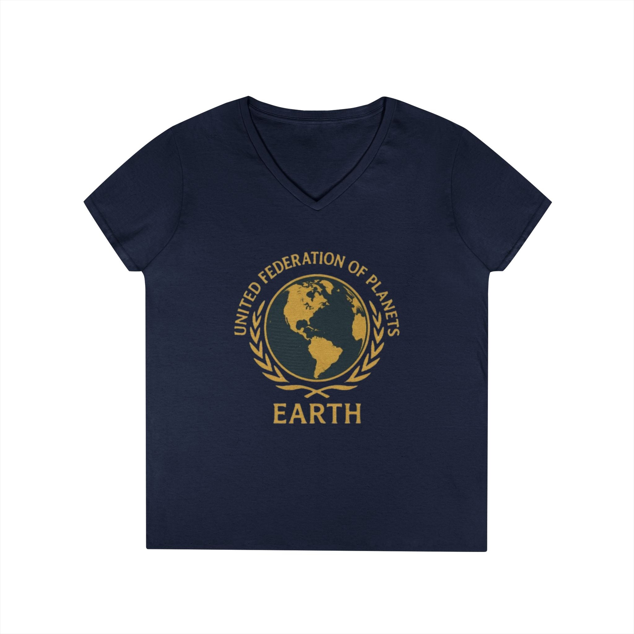 United Federation of Planets Earth V-Neck T-Shirt | Sci-Fi Inspired Women's Graphic Tee - Mutantur Labs LLC