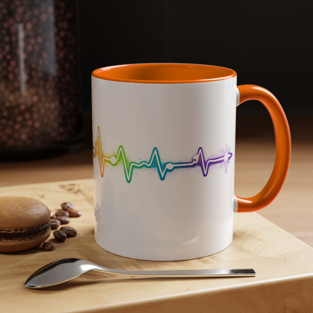 This Coffee is Holding the Timeline Together— Rainbow Heartbeat Accent Coffee Cup 11oz