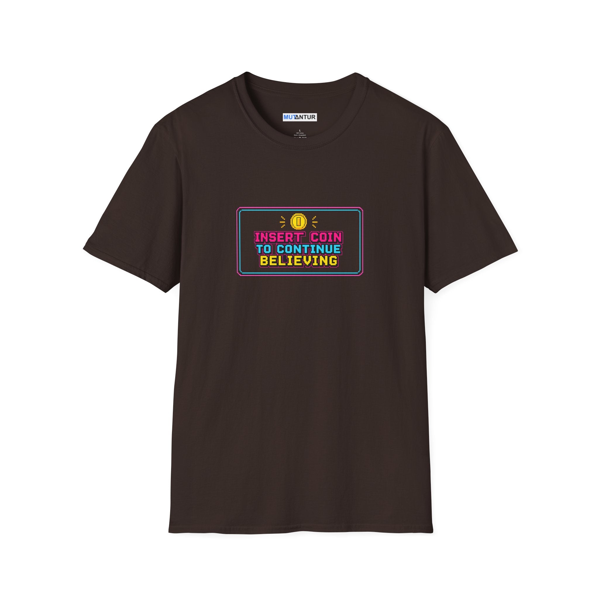 Insert Coin To Continue Believing T-Shirt | Retro Arcade Gamer Tee