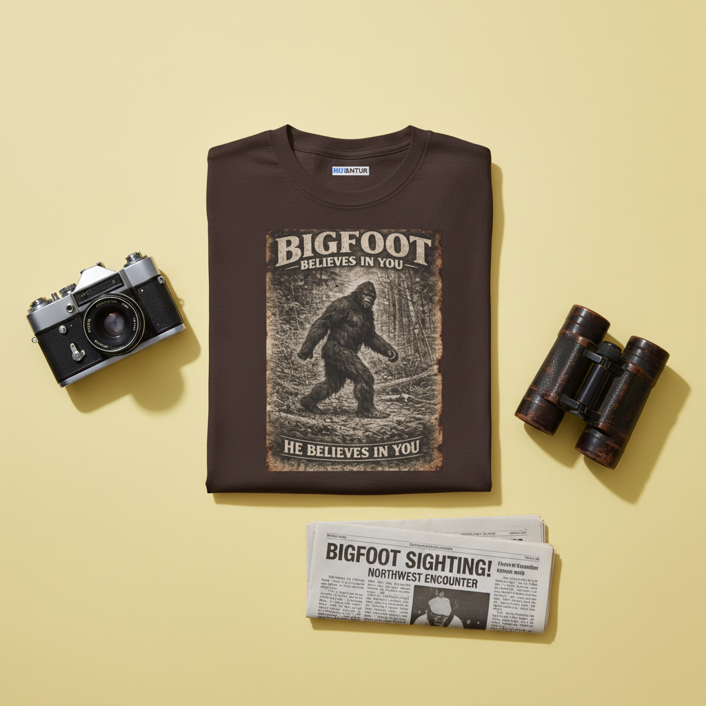 Bigfoot Believes In You vintage sasquatch graphic tee, front view