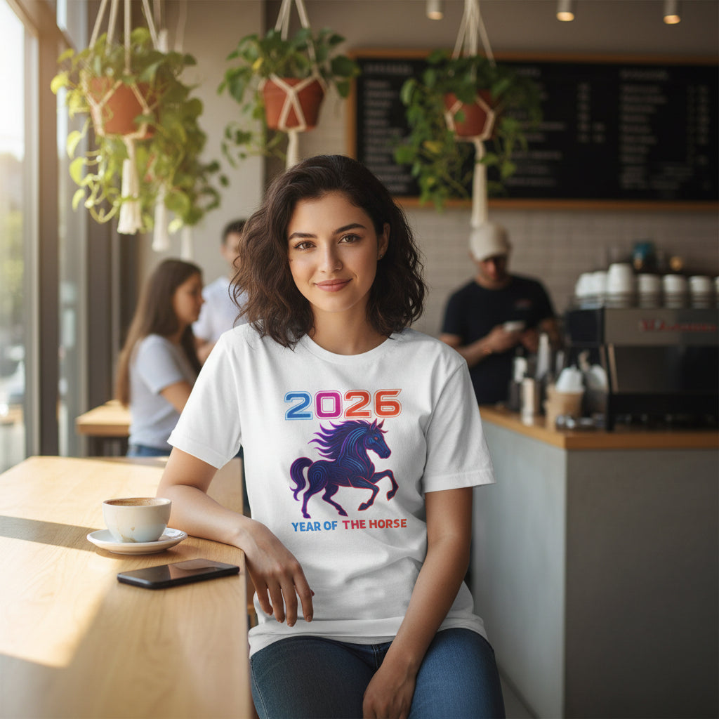 2026 Year of the Horse T-Shirt – Neon Stallion Graphic Tee - Mutantur Labs LLC