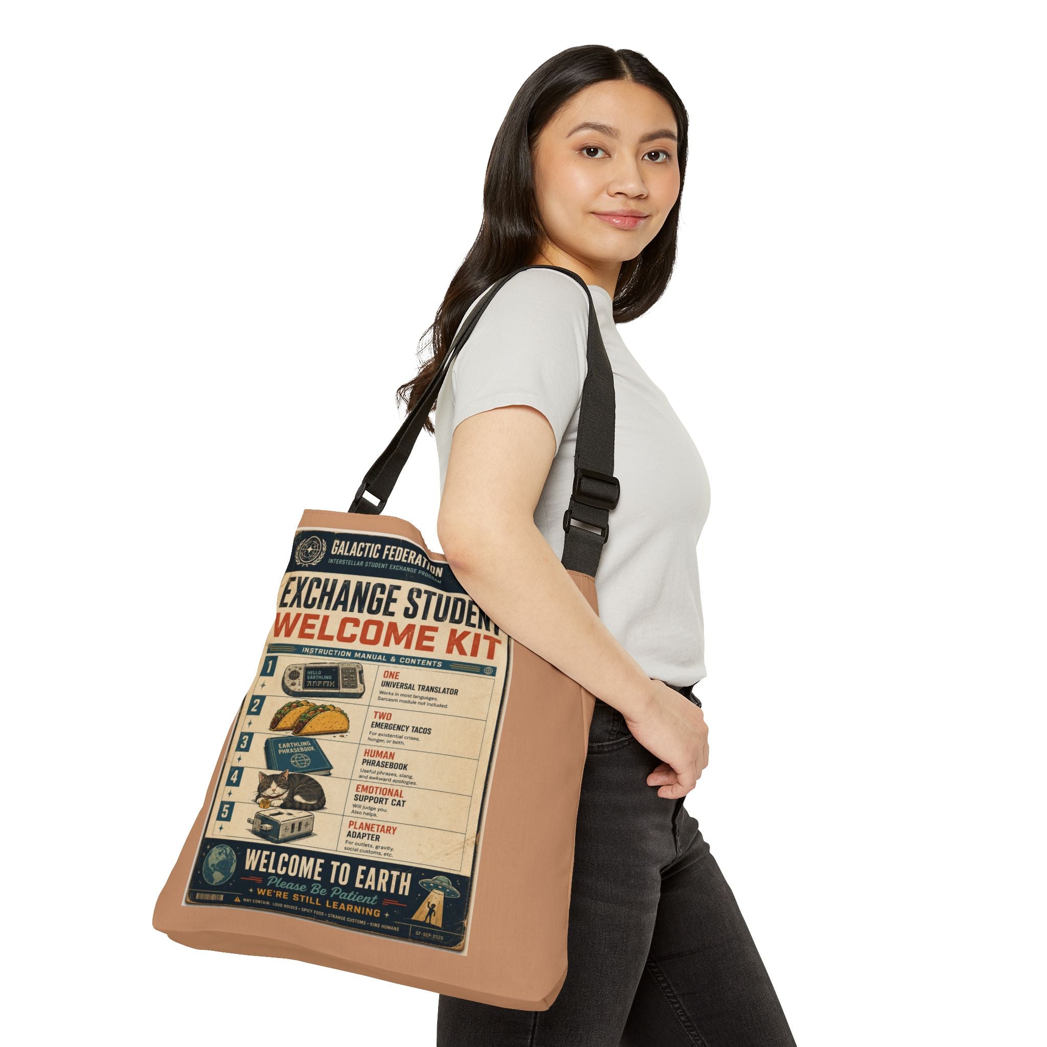Exchange Student Welcome Kit Tote Bag — Retro Space Travel Poster Design