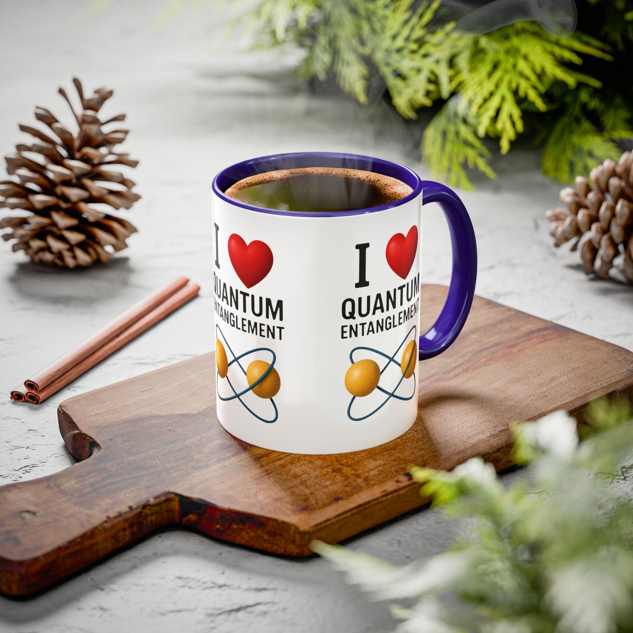I Love Quantum Entanglement Mug | Funny Science Coffee Cup - Mutantur Labs LLC