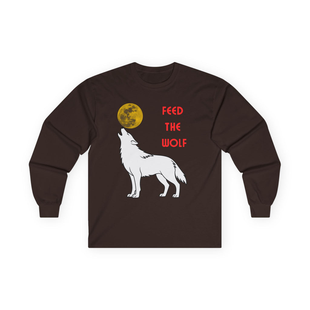 Feed the Wolf Long Sleeve Shirt | Howling Wolf Moon Graphic Tee - Mutantur Labs LLC