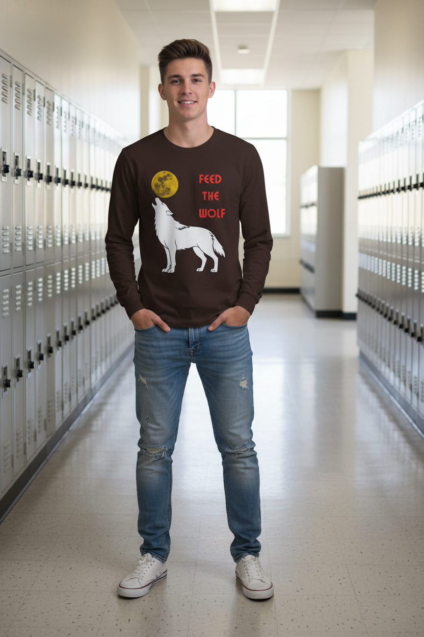 Feed the Wolf howling wolf moon graphic long sleeve tee, alternate colorway