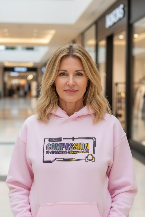 Compassion Is Advanced Technology Hoodie | Embroidered Futurist Pullover - Mutantur Labs LLC