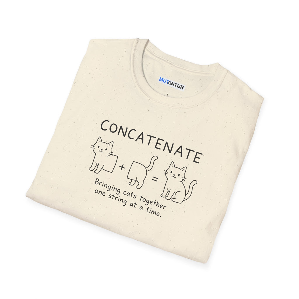 Concatenate Cat T-Shirt — Cute Programming/Cat Lover Tee ("Bringing cats together one string at a time")