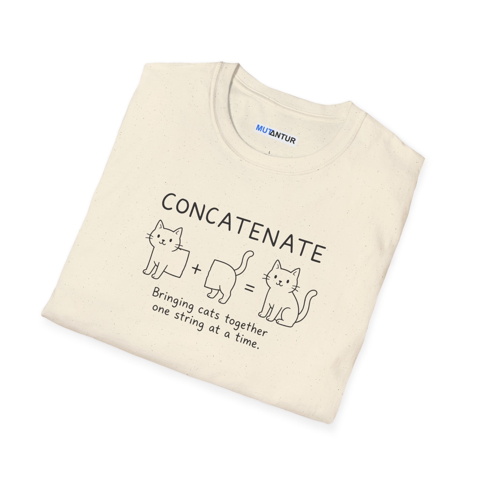 Concatenate Cat T-Shirt — Cute Programming/Cat Lover Tee ("Bringing cats together one string at a time")