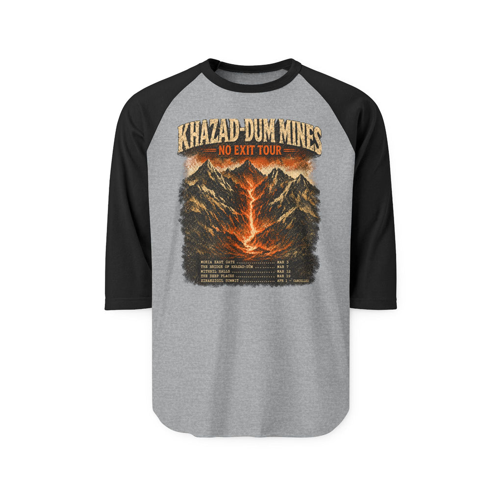 Khazad-Dûm Mines Tour Raglan Shirt — "No Exit Tour" Mountain Volcano Graphic